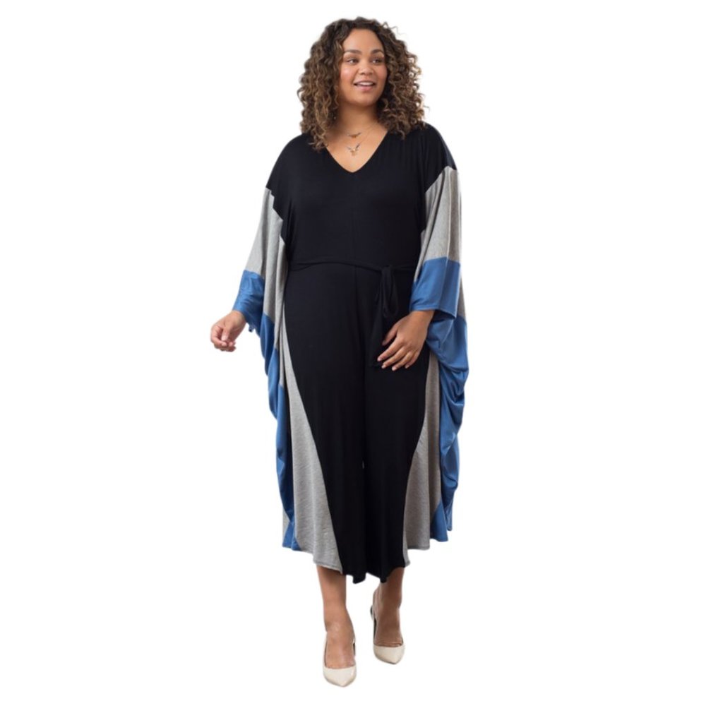 Plus Size Colorblock Bat Wing Wide Leg Jumpsuit